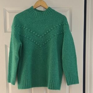 Talbots Cozy Green Textured Pom-Pom Sweater - Women's
